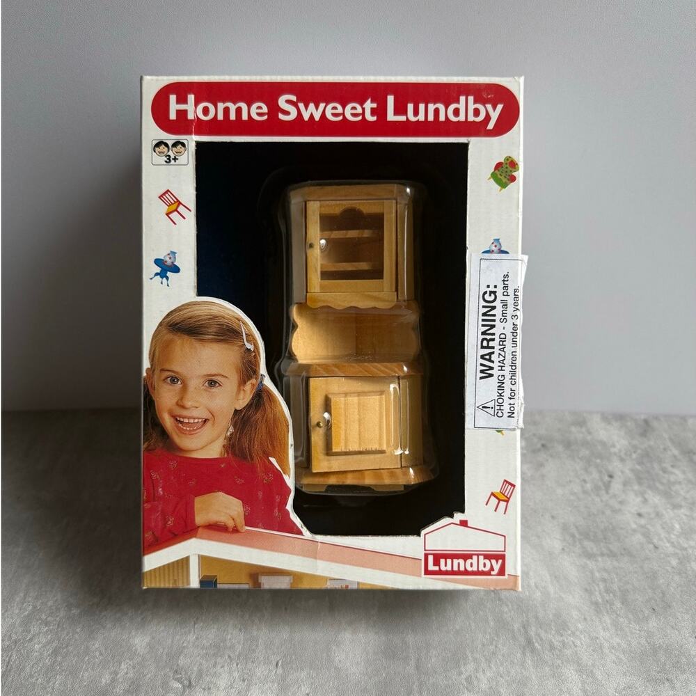 Vintage Home Sweet Lundby Dollhouse Wood Corner Hutch Cabinet 1:16 Scale NIB